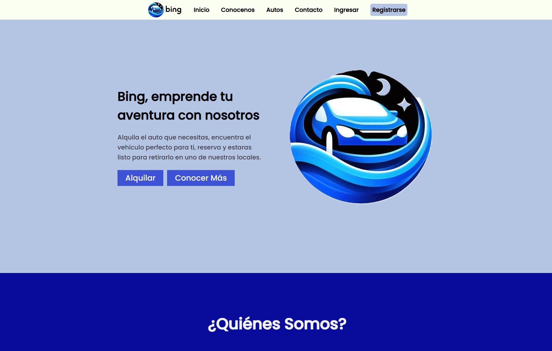 Pagina de Bing Rent a Car
